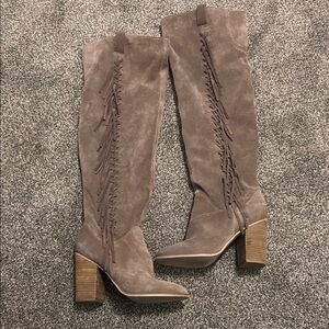 Carlos Garrett OTK Fringe Genuine Suede Boots Tan 10